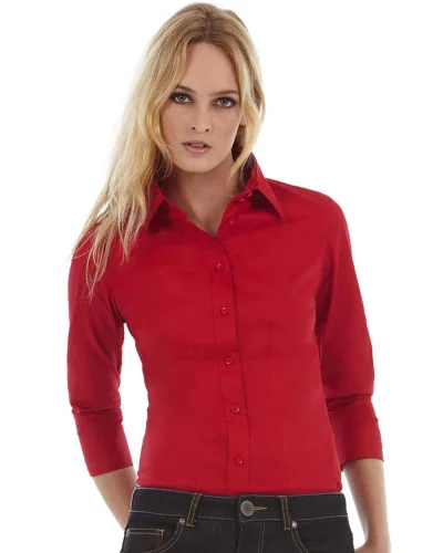Camicia Donna Popeline 3/4 Medium Fit Cotone Elastan