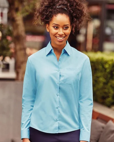 Camicia donna Popeline manica lunga taschino cotone