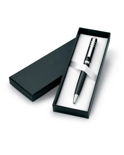OLYMPIA Penna a sfera laccata nera in box regalo, alluminio