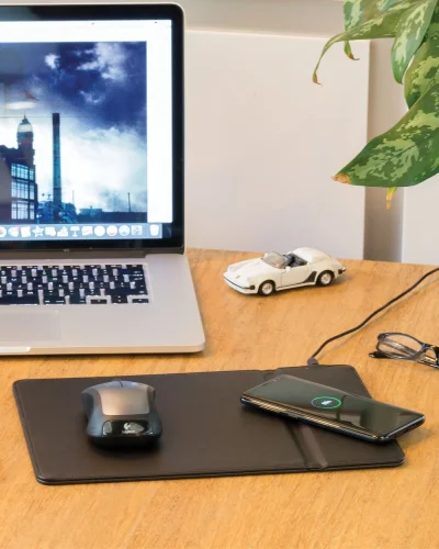 Tappetino mouse PU ricarica wireless 5W nero 30x22cm SlimTech
