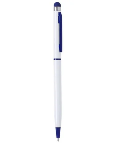 Penna Touch Duser bianca in alluminio con clip colorata, inchiostro bl Blu