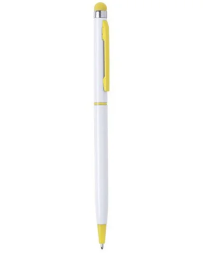 Penna Touch Duser bianca in alluminio con clip colorata, inchiostro bl Giallo