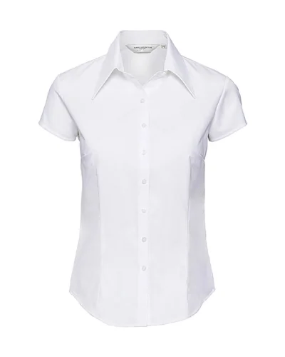 Camicia Donna Slim Tencel Cotone  Manica Corta Elegante Bianco