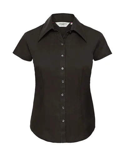 Camicia Donna Slim Tencel Cotone  Manica Corta Elegante Chocolate