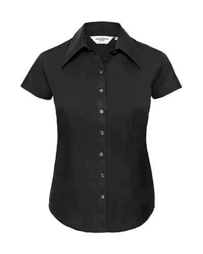 Camicia Donna Slim Tencel Cotone  Manica Corta Elegante Nero