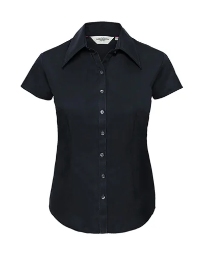 Camicia Donna Slim Tencel Cotone  Manica Corta Elegante Navy