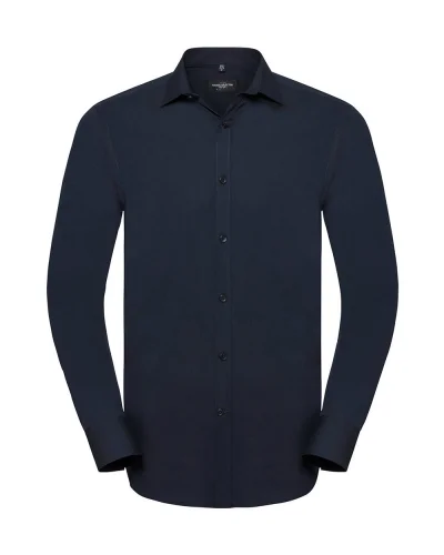 Camicia uomo slim stretch Lycra® T400, bianca, colletto corto Bright Navy