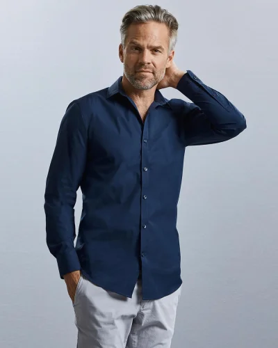 Camicia uomo slim stretch Lycra® T400, bianca, colletto corto