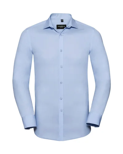 Camicia uomo slim stretch Lycra® T400, bianca, colletto corto Bright Sky