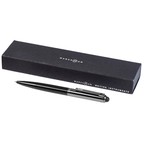 Penna a sfera Marksman nera in metallo con stylus e confezione regalo