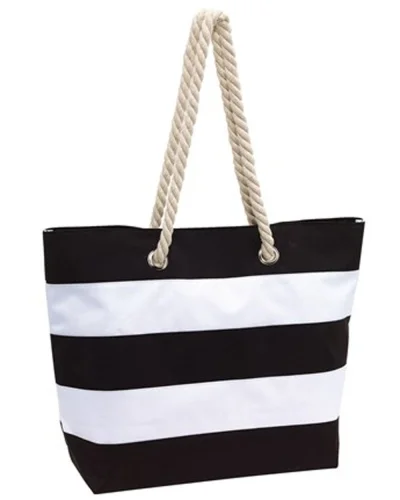 Borsa SYLT righe marine, ampia, corda cotone Nero / Bianco