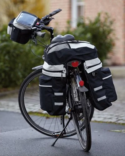 Set borse bici BIKE nere, riflettenti, antipioggia e zaino, poliestere