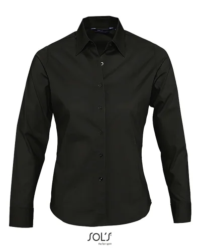 EDEN Camicia Donna Stretch Cotone Casual Fit, Colletto Unico Nero