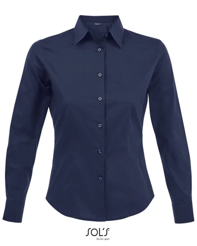 EDEN Camicia Donna Stretch Cotone Casual Fit, Colletto Unico Blu Scuro