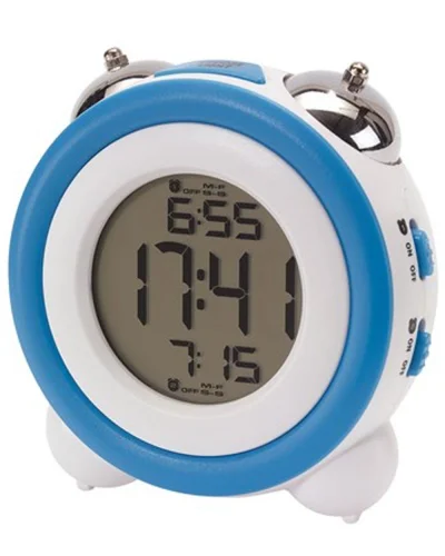 Sveglia Modern Retro in acciaio, display blu, doppia allarme, 10cm