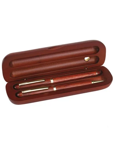 POET Set penne in legno con dettagli dorati e astuccio elegante Marrone