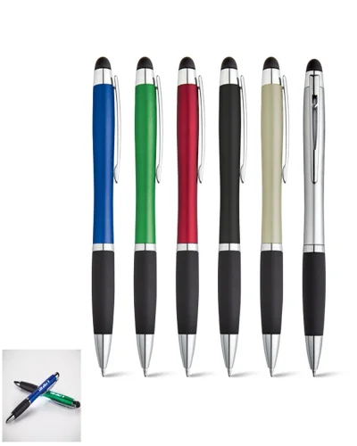 HELIOS Penna a sfera alluminio LED touch clip metallo argento