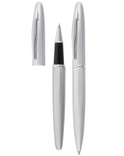Set da scrittura COMTESSE in acciaio: roller nero e penna blu Argento