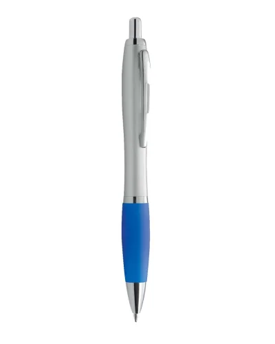Penna a sfera Akos silver con grip colorato e refill nero Blu