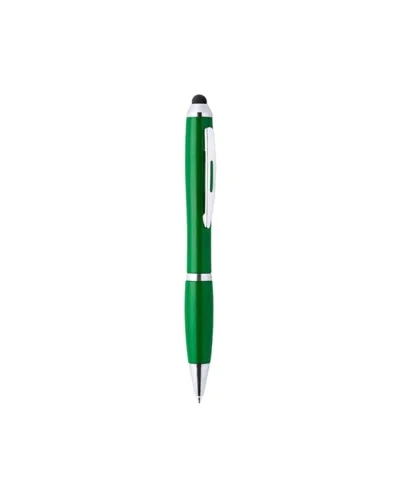 Penna Touch Zeril blu in plastica e bamboo con controllo touch Verde