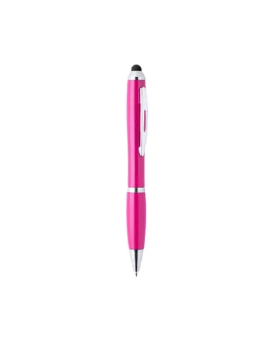 Penna Touch Zeril blu in plastica e bamboo con controllo touch Fuxia