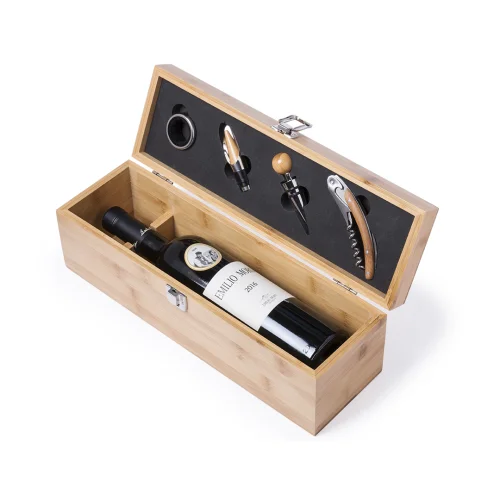 Set Vino Boriax in Bamboo Naturale con Bicchiere – 36x11.8cm