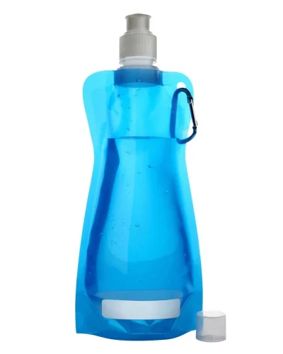 Borraccia pieghevole 420 ml BPA Free con moschettone impermeabile Celeste