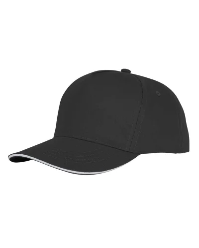 Cappellino 5 pannelli cotone 175g con visiera sandwich - Nero