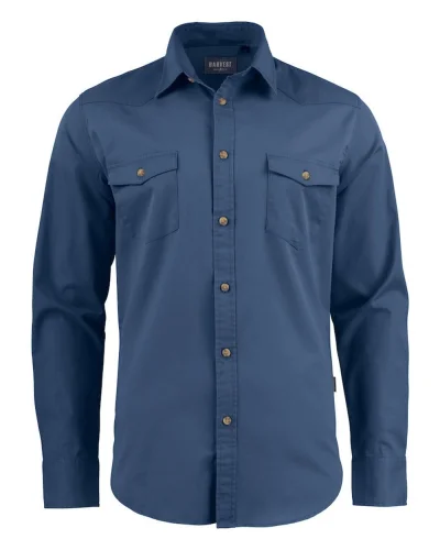 Camicia Treemore in cotone twill, stile western, azzurra, 130g/m2