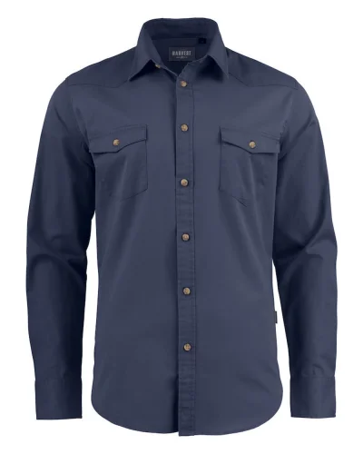 Camicia Treemore in cotone twill, stile western, azzurra, 130g/m2 Navy