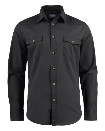 Camicia Treemore in cotone twill, stile western, azzurra, 130g/m2