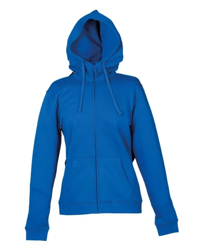 Felpa Oklahoma Lady con zip e cappuccio, 80% cotone, Regular Fit Royal