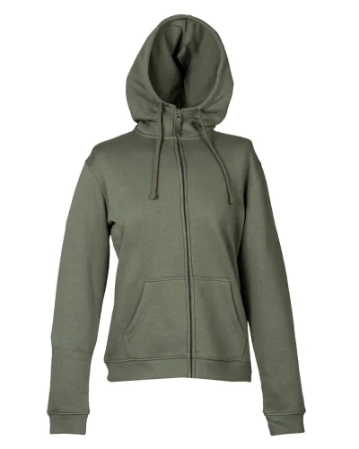 Felpa Oklahoma Lady con zip e cappuccio, 80% cotone, Regular Fit Army Green