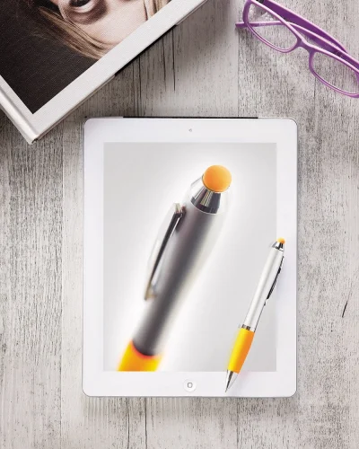 RIOTOUCH Penna a sfera blu con touch screen, ABS nero, grip morbido