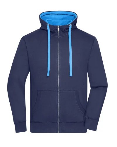 Felpa Uomo Zip Cappuccio 80% Cotone  Regular 280g navy/cobalt