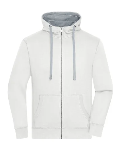 Felpa Uomo Zip Cappuccio 80% Cotone  Regular 280g off-white/grey