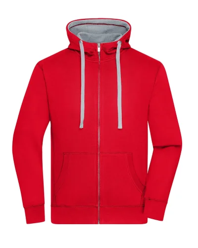 Felpa Uomo Zip Cappuccio 80% Cotone  Regular 280g red/grey-heather