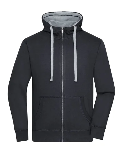 Felpa Uomo Zip Cappuccio 80% Cotone  Regular 280g black/grey heather