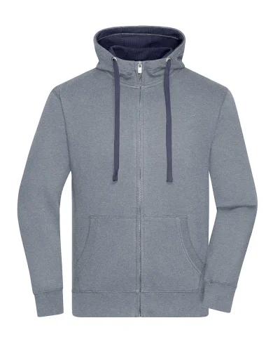 Felpa Uomo Zip Cappuccio 80% Cotone  Regular 280g grey melange/navy
