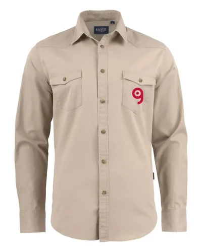 Camicia Treemore in cotone twill, stile western, azzurra, 130g/m2