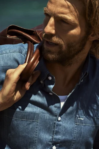 Camicia Jupiter denim a manica lunga, cotone 100%, button down