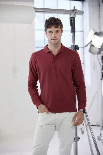 Polo Lincoln uomo slim-fit, cotone pettinato 200g, manica lunga