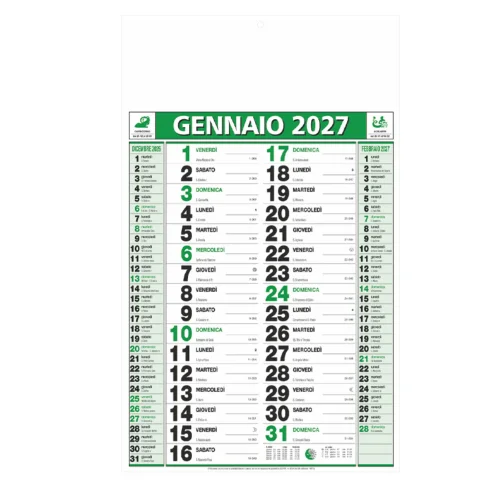 Calendario olandese medio 29x47cm BLU VERDE ROSSO