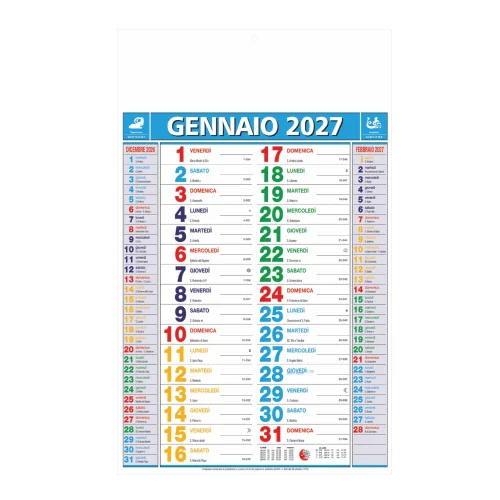 Calendario Olandese Multicolor 12 mesi, carta usomano 29x47 cm
