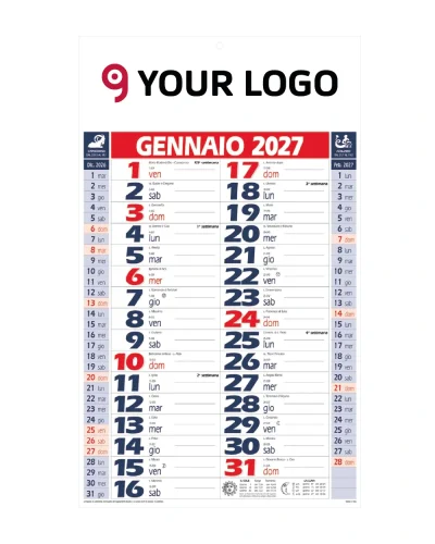 Calendario Olandese 12 Fogli Verde Rosso Blu 29x47 Carta Patinata