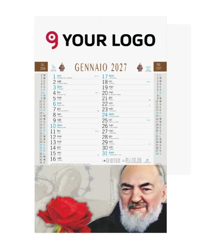 Calendario San Pio trimestrale 12 fogli, carta patinata 29x47 cm