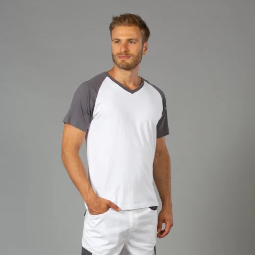 T-shirt Raffaello maniche raglan a contrasto, 100% cotone V-neck