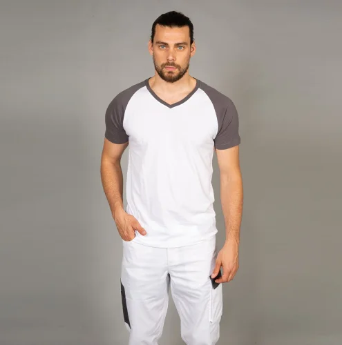 T-shirt Raffaello maniche raglan a contrasto, 100% cotone V-neck