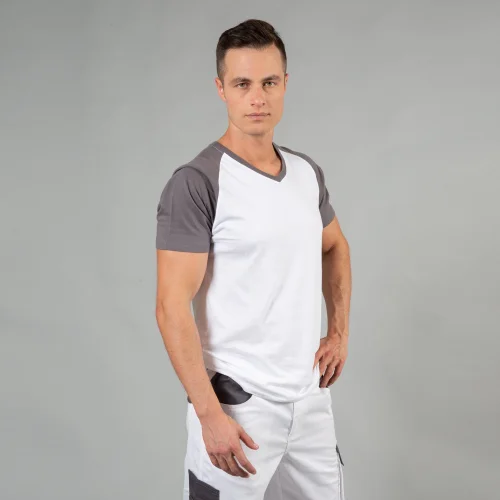 T-shirt Raffaello maniche raglan a contrasto, 100% cotone V-neck