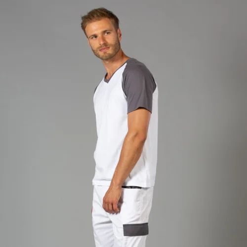 T-shirt Raffaello maniche raglan a contrasto, 100% cotone V-neck